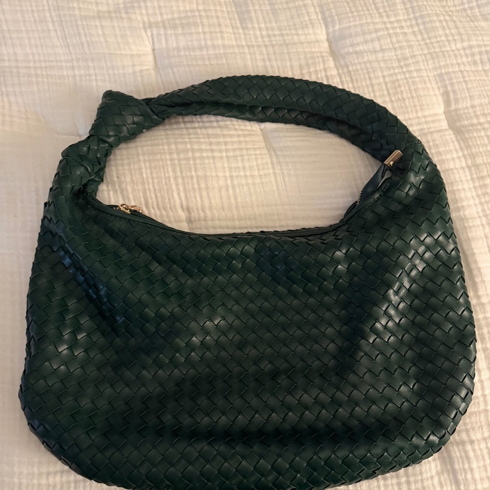 Green woven leather bag